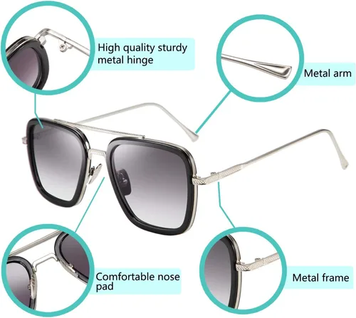 Vista 3 de FEISEDY Retro 70s Pilot Gafas de sol Tony Gafas de sol de moda para mujer Gafas de sol cuadradas B2510