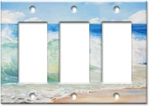 Vista 12 de Art Plates - Placa de interruptor de palanca doble - Placa decorativa de pared de metal con interruptor de luz de 2 cuadrillas - Pintura de playa