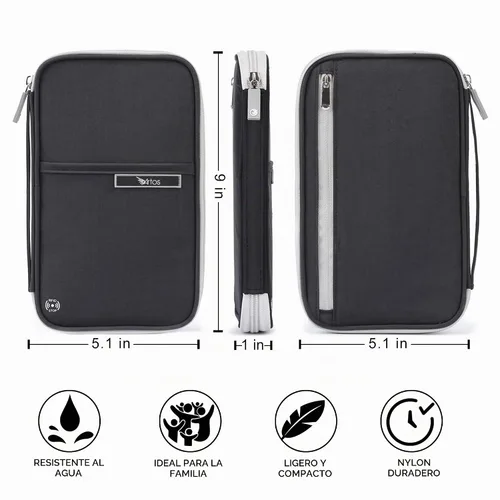 Vista 3 de Organizador de viaje familiar con 8 documentos de pasaporte múltiple con bloqueo RFID, negro, tamaño único, cartera RFID