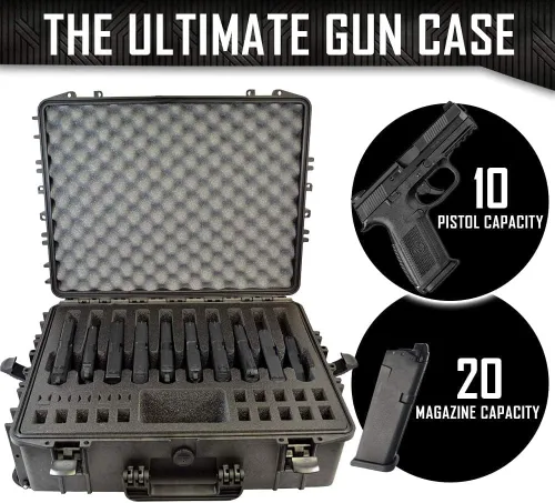 Vista 2 de DORO - Estuche rígido para 10 pistolas 20, con inserto de espuma personalizado MyCaseBuilder, impermeable, resistente, para pistola táctica/arma