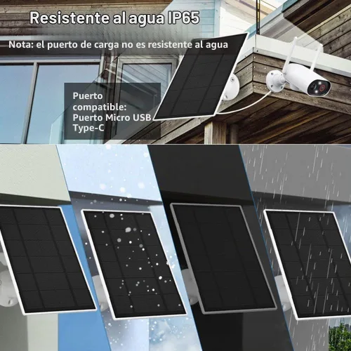 Vista 7 de Cargador de panel solar, panel solar de 6 W con puerto micro USB y USB-C, impermeable IP66, para cámara de alimentador de pájaros, timbre, cámara
