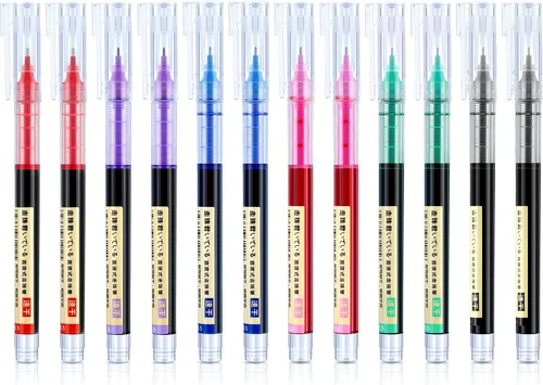 Vista 10 de Frienda 12 piezas bolígrafos de bola rodante de 0.5 mm japoneses de punta fina de secado rápido, tinta líquida, escritura suave para oficina y Negro