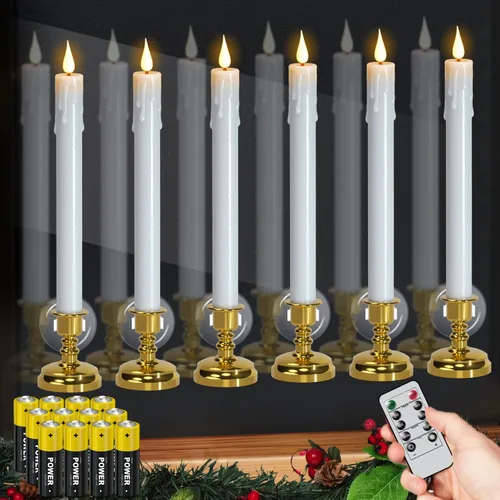 Vista 10 de Velas de Ventana Sin Llama con Control Remoto y Temporizador, Velas LED Cónicas Operadas por Batería con Ventosas Juego de 6 Velas de Ventana de A-6