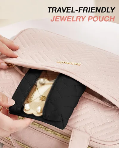 Vista 8 de BAGSMART Organizador de joyas colgante con ganchos de metal, soporte de joyería de doble cara para aretes + estuche organizador de joyas de viaje