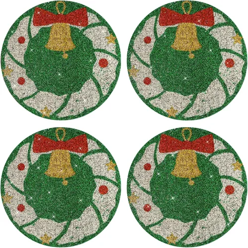 Vista 21 de Mantel individual negro de pedrería con diamantes triturados brillantes redondos lavables con purpurina para otoño, Halloween, boda, Navidad