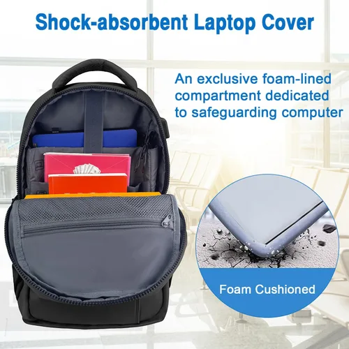 Vista 3 de WOLT Mochila para laptop para hombres y mujeres para portátil de 15.6 pulgadas y 17 pulgadas, mochila de viaje aprobada con compartimento para Negro