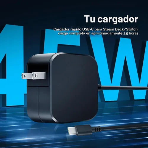 Vista 6 de Cargador rápido USB-C de 45 W para Steam Deck/OLED, adaptador de CA PD 3.0 con cable de 6.6 pies, compatible con Steam Deck Dock, ASUS ROG Ally