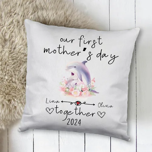 Vista 2 de Delfín del Día de la Madre, funda de almohada personalizada para el hogar, regalo para mamá, abuela, para ella