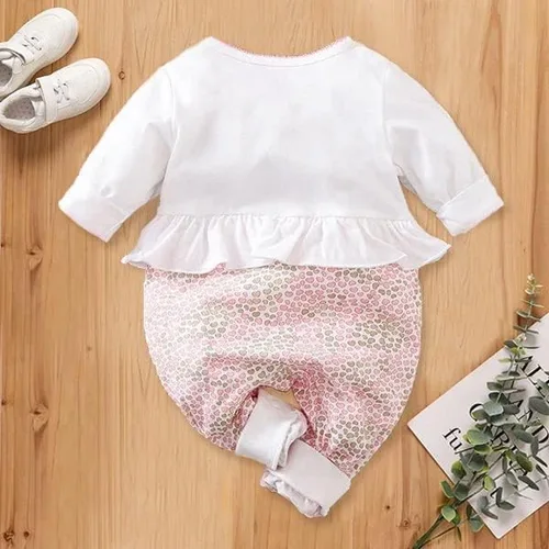 Vista 3 de Linda jirafa + cebra con estampado floral de manga larga para bebé niña, mono blanco para mameluco de una pieza