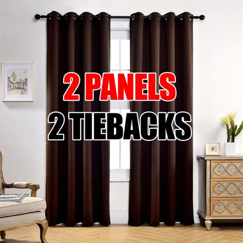 Vista 33 de Set de 2 cortinas para ventana, de Miuco, opacas, con ollaos, para recámara, incluye 2 alzapaños