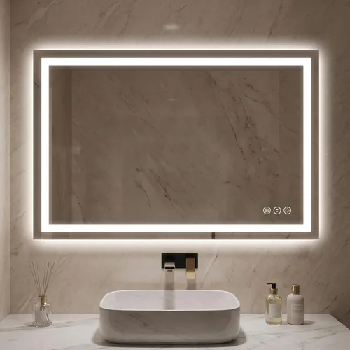 Vista 21 de Espejo de baño LED de 24x32'' con luz, marco de aluminio, regulable frontal y retroiluminado, antivaho, sin distorsión, memoria de luz, templado e