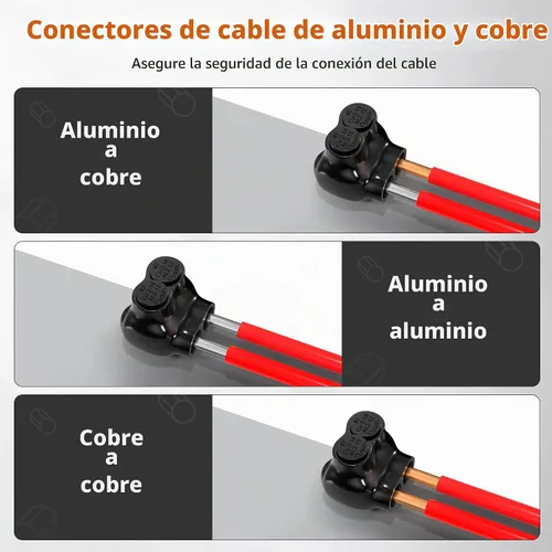 Vista 4 de Joinfworld Conector de Derivación Múltiple Aislado de 2 Puertos 2-14AWG Conectores de Cable de Aluminio a Cobre Conectores de Cable Eléctrico Negro