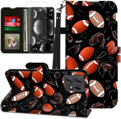 Vista 208 de Funda para Motorola Edge 2022 con protector de pantalla, soporte y tarjetero y correa para la muñeca, funda magnética para Moto Edge 2022 5G UW Lobo