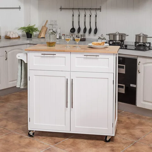 Vista 8 de Harmony-Furniture - Isla de cocina con ruedas con cajones y armarios de almacenamiento, carrito de servicio con cerradura, carrito de cocina móvil