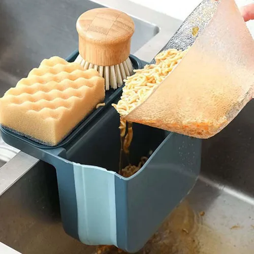 Vista 7 de Alkyne Cubo de basura de separación seca y húmeda para fregadero, papelera debajo del fregadero, papelera de cocina, cesta de drenaje telescópica