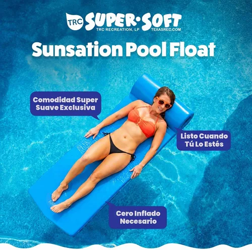 Vista 2 de TRC Recreation Sunsation 1.75" Thick Foam Pool Float Lounger w/ Headrest for Lounging & Sunbathing in Swimming Pools, Beaches & Lakes, 70" x 26 Azul