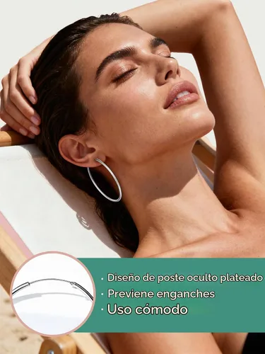 Vista 6 de ChicSilver Aretes de aro de plata de ley para mujer, aros de plata de ley 14k dorado