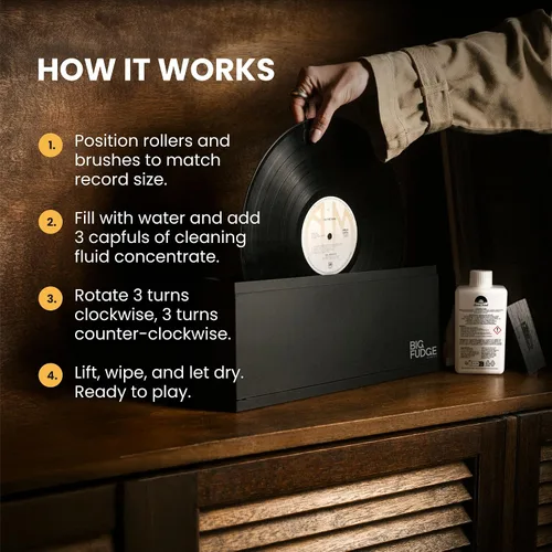Vista 6 de Kit de Limpieza de Discos de Vinilo Big Fudge para Discos de Vinilo - Incluye Máquina de Limpieza y Solución de Cuidado de Limpieza de Discos