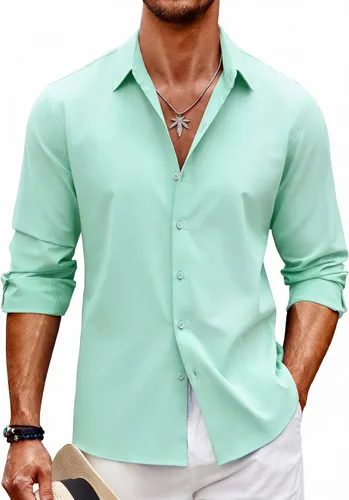 Vista 24 de Barry.Wang Camisas de discoteca de los años 70 para hombre, camisas beige B