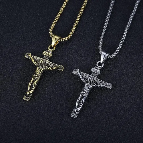 Vista 4 de Rehoboth Jesus Christ on INRI Crucifix Cross Pendant Necklace for Boys Womens Mens with 24 Inch Stainless Steel Chain