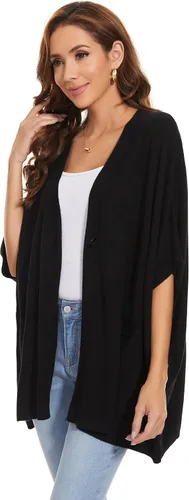 Vista 3 de Women's Loose Half Sleeve Button Shawl Wrap Open Front Cardigan for Fall Winter Plus