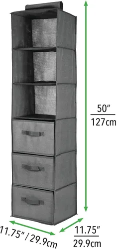 Vista 3 de mDesign Organizador de almacenamiento largo y suave para colgar sobre el armario, con 3 estantes y 3 cajones para ropa, leggings, lencería