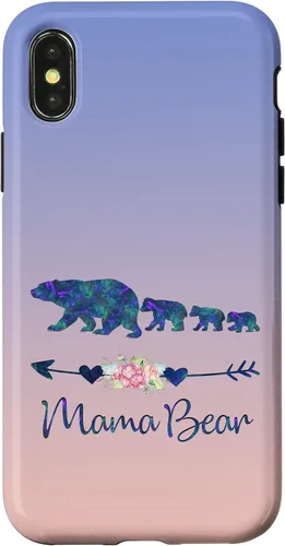Vista 5 de Teal Blue Purple Floral Mama Bear Three Cubs Blue Pink Case for iPhone 17