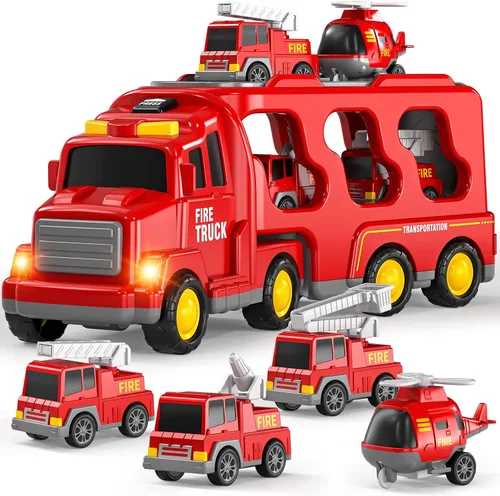Vista 10 de TEMI Paquete de 5 Vehículos de Ambulancia Camiones de Juguete para Niños Pequeños de 3 4 5 6 Años, Autos Impulsados por Fricción con Helicóptero