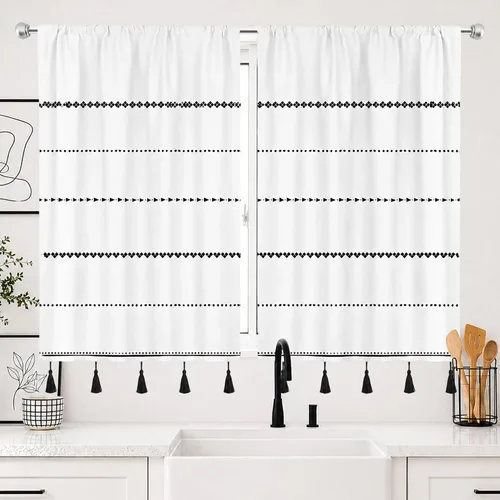 Vista 3 de Cortinas bohemias de cocina 27.5 pulgadas de ancho x 39 pulgadas de alto A1-blanco