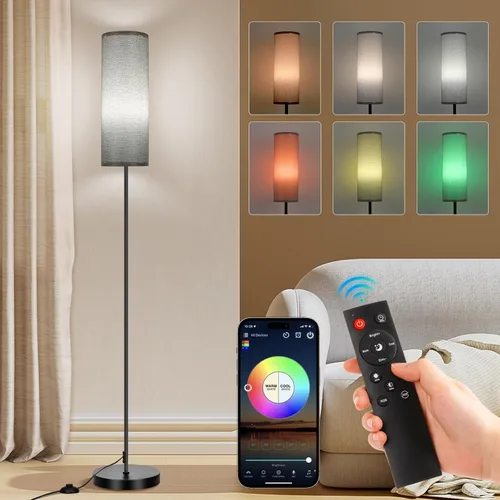 Vista 12 de FRIDEKO HOME Lámpara de pie, iluminación ambiental que cambia de color para sala de estar, dormitorio, lámpara de pie con aplicación y control