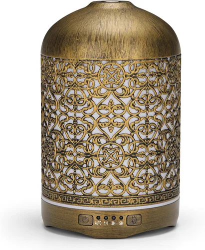 Vista 8 de Difusor de aromaterapia de aceite esencial de 8.5 fl oz para el hogar, dormitorio, oficina, metal, hueco, decorativo, habitación, ultrasónico, aroma