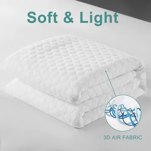 Vista 5 de MERITLIFE - Protector de colchón de bambú impermeable premium, suave y sin ruido, relleno con tela de aire 3D ultrasuave y transpirable, funda