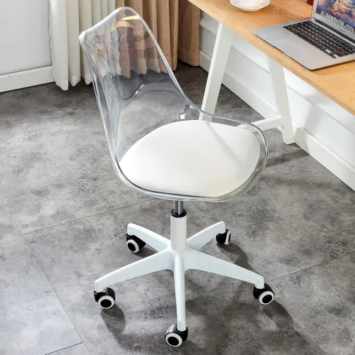 Vista 2 de Silla de plástico, silla giratoria ajustable con respaldo giratorio sin brazos de plástico, silla ergonómica de escritorio para computadora