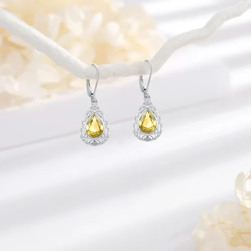 Vista 110 de Aretes colgantes de plata de ley con diseño de árbol de la vida, flor, abeja, animales, gato, colibrí, piedra lunar, turquesa, aretes con cierre