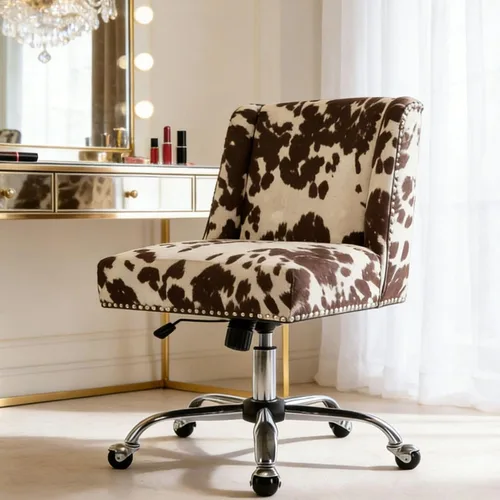 Vista 8 de Silla de escritorio con estampado de vaca, silla giratoria de escritorio con ruedas, silla tapizada para oficina en casa sin brazos para dormitorio