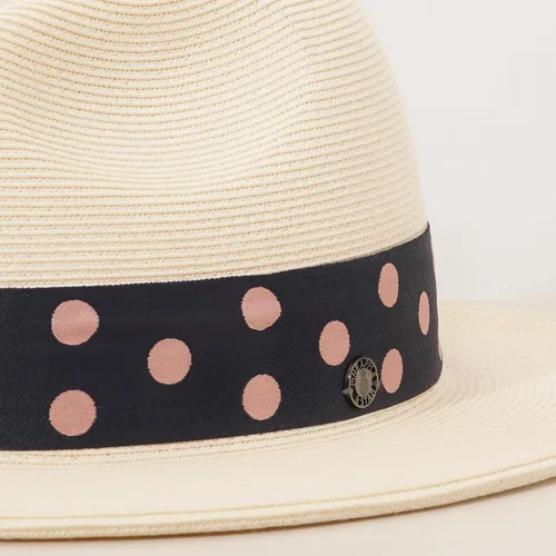 Vista 3 de Pineapple&Star Sun Straw Fedora Beach Hat Fine Braid UPF50+ for Women Dottiblue
