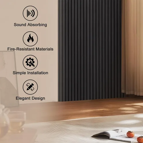 Vista 4 de QDYMXUN Paneles Acústicos de Pared de Listones de Madera, Paquete de 4 de 94.5'' x 7.9'' Panelería Acanalada 3D Absorbente de Sonido para Decoración