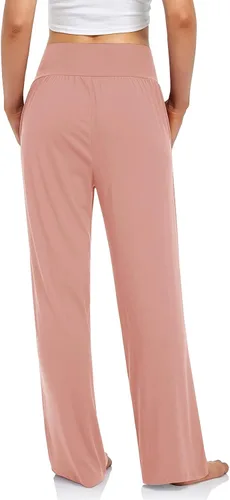 Vista 3 de UEU - Pantalones de yoga para mujer, holgados, informales, de pierna ancha, pantalones cómodos de cintura alta y con bolsillos para deportes
