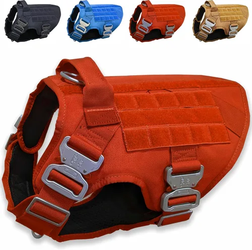 Vista 8 de Arnés táctico para perro con 4 hebillas de metal. Chaleco táctico para perro sin tirones con asa, arnés resistente para perros pequeños, chaleco