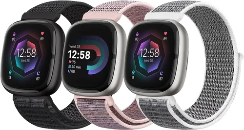 Vista 8 de Bcuckood Correa de nailon compatible con Fitbit Sense 2/Fitbit Sense/Fitbit Versa 4/Fitbit Versa 3 Bandas, para mujeres y hombres, correa de nailon