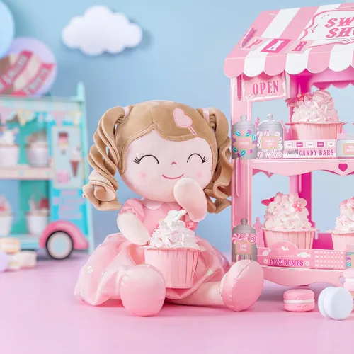 Vista 5 de Gloveleya Muñeca bebé niña regalos juguetes de peluche rizados para niñas de 2 a 4 años juguetes de amor para niños pequeños rosa B2rosa