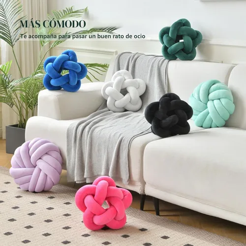 Vista 4 de Almohada de felpa con nudo hecha a mano, almohada de estrella anudada suave para sofá, cojín lumbar, cojín de estrella de relleno para el hogar