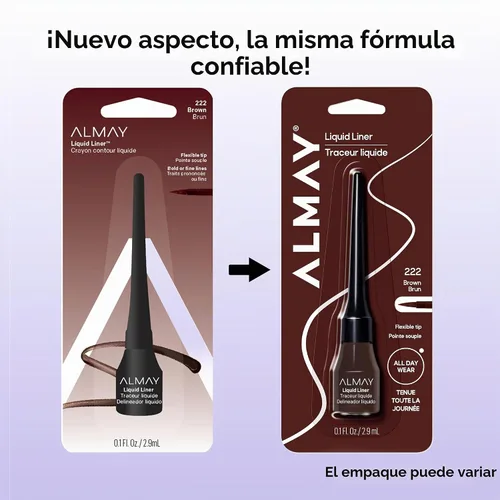 Vista 8 de Delineador líquido Almay, Marrón Precision liquid eyeliner glides on easily and provides rich, even color in one stroke. Wears up to 8HRS.