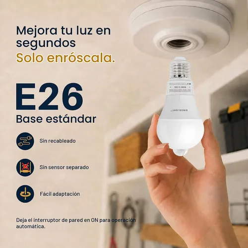 Vista 4 de SINCELIGHT - Bombilla LED con sensor de movimiento de 10 W con base E26, activada por movimiento PIR en la oscuridad, encendido/apagado automático 5