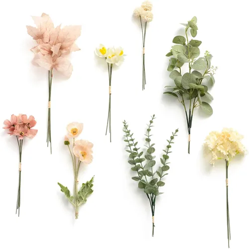 Vista 7 de Ling's moment - Juego de tallos de vegetación artificial verde, 36 piezas con 8 tipos de flores artificiales para ramos de novia de bricolaje Negro