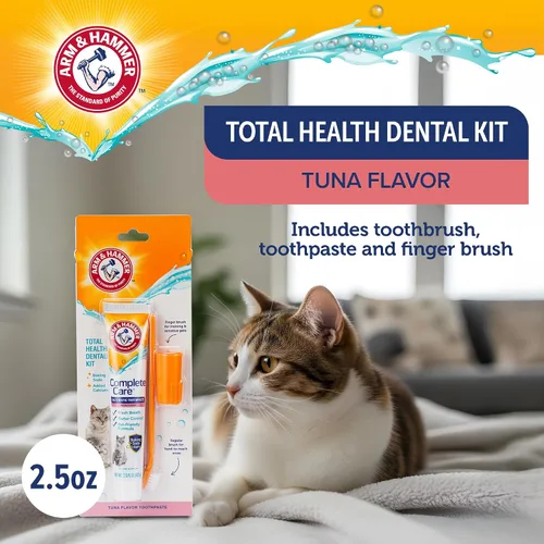 Vista 3 de Arm & Hammer Complete Care - Kit dental para perros, pasta de dientes enzimática para perros con sabor a atún, cepillo de dientes y cepillo de dedo