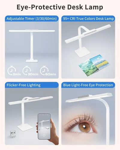 Vista 6 de Lámpara de escritorio LED con base, lámpara de escritorio de 24 W de brillo con control táctil para oficina en casa, luces altas ajustables