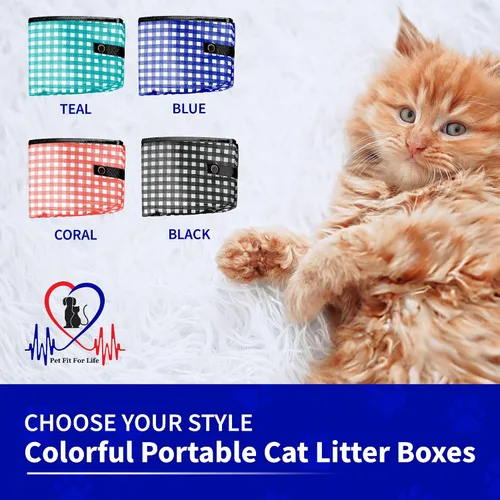 Vista 7 de Pet Fit For Life - Vibrante caja de arena plegable para gatos - Portátil, plegable, diseño compacto con cuenco de agua adicional - Ideal para coche