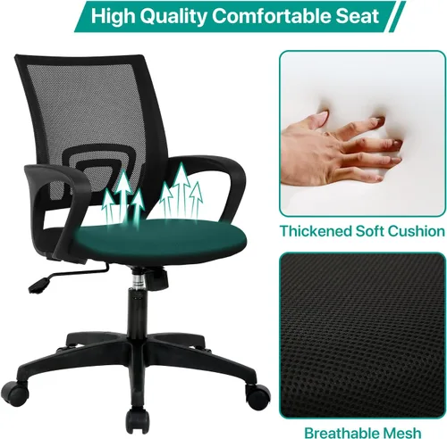 Vista 3 de HHS Silla de oficina ergonómica, silla de escritorio de malla con respaldo medio, silla de computadora con soporte lumbar, silla ejecutiva con Negro