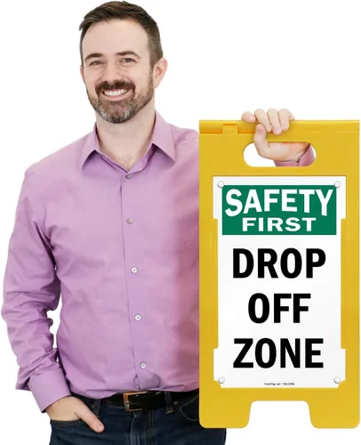 Vista 2 de Safety First – Señal Zona de Drop Off, de plástico plegable, 12" x 25" Kit FloorBoss de 25" x 12